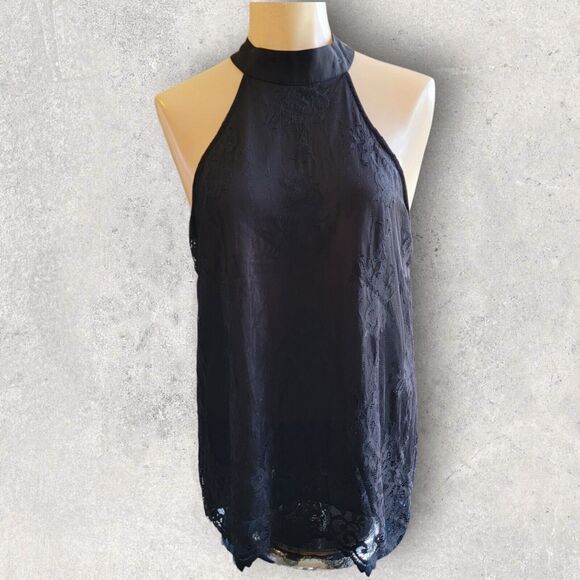 Parker Top Women Small Black Lace Sleeveless Halter Neck Back Zip Blouse New NWT - Picture 1 of 12